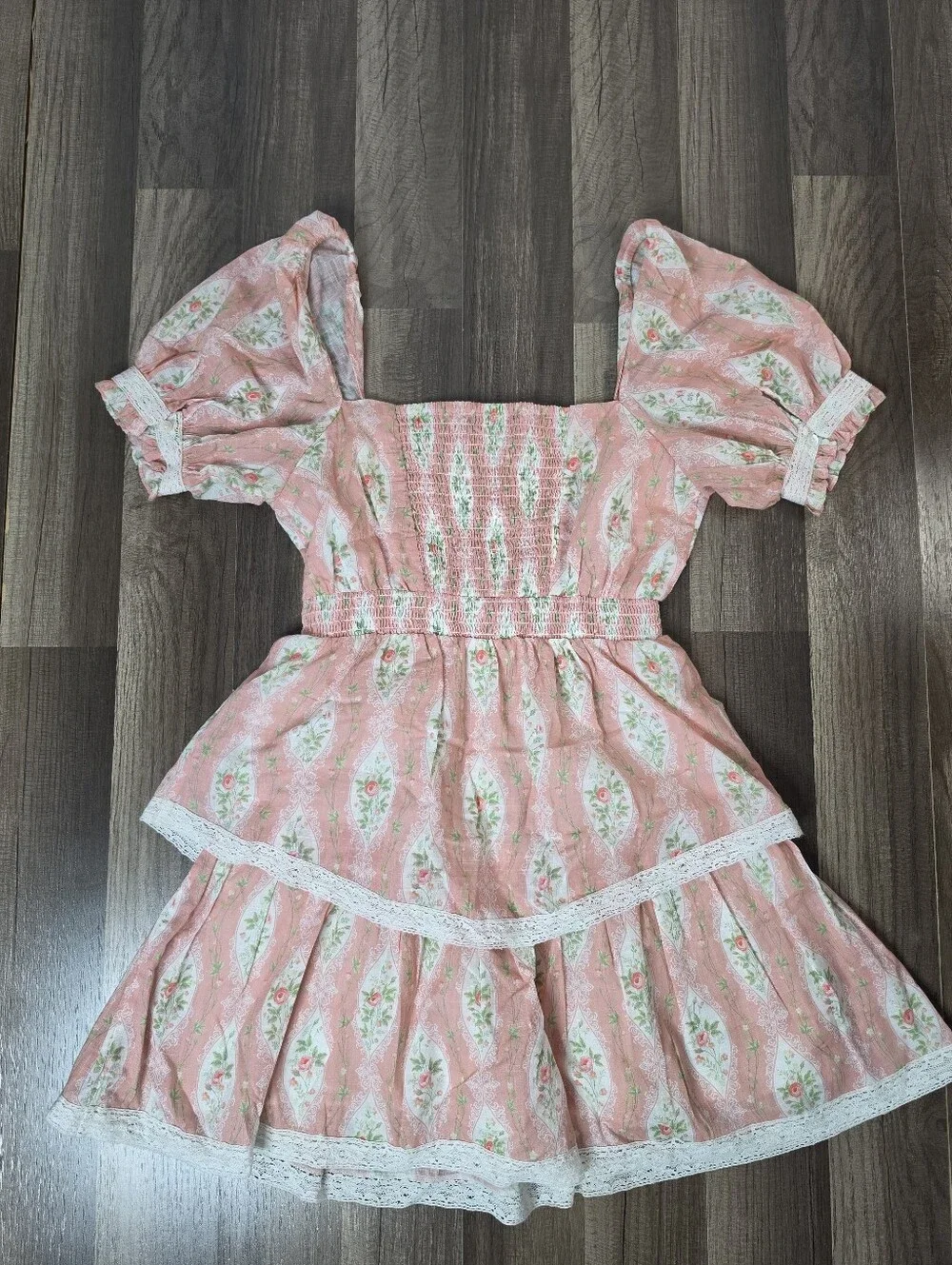 Ellsworth + Ivey Pink Floral Lace Babydoll Mini Dress Romantic Fairycore. XS